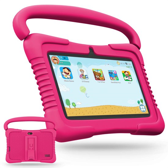 Foto: Kyce kindertablet inclusief tablethouder auto kindertablet tablet voor kinderen vanaf 3 jaar 7 inch android 12 ouderlijk toezicht 3500 mah roze