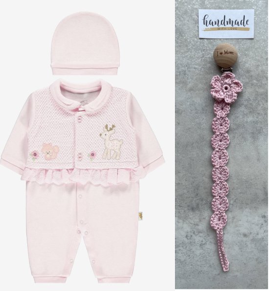 Baby pyjama meisjes - Babykleding - Fopspeenkoord gebreid | handgemaakt cadeau