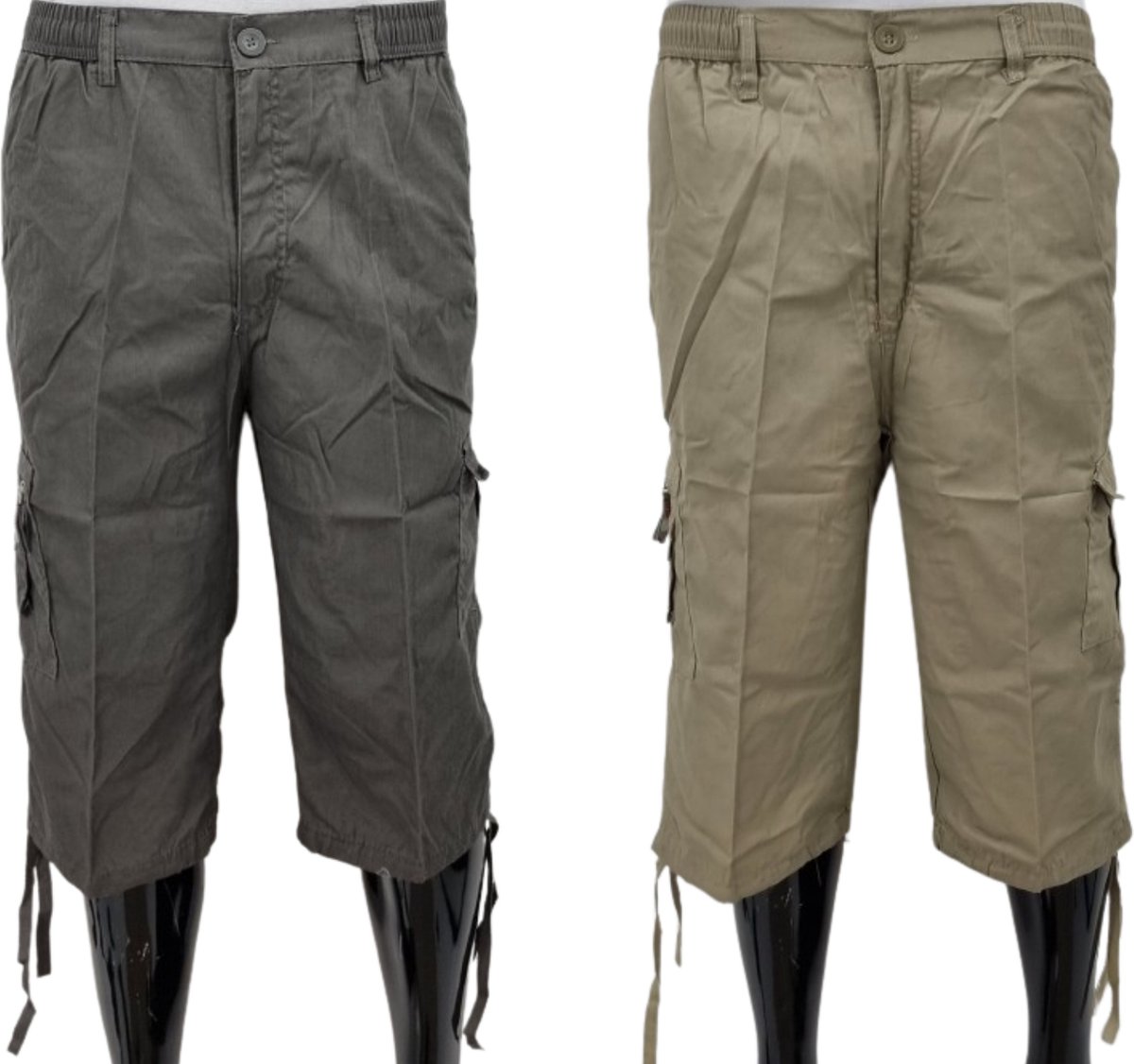 MaxMen Korte Broek Heren - 2-Pack – Heren Korte Broek met Zakken – Bermuda Heren – Katoen - 3-Kwart Lengte – 1 x Grijs & 1 x Camel – Maat M
