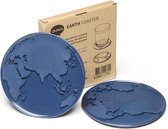Qualy - Onderzetters (set van 2) "Earth Coaster” W100 × L100 × H6 mm 76 gr Onderleggers voor Glazen - Glasonderzetters voor op Tafel - Coasters - Donker Blauw - Rond