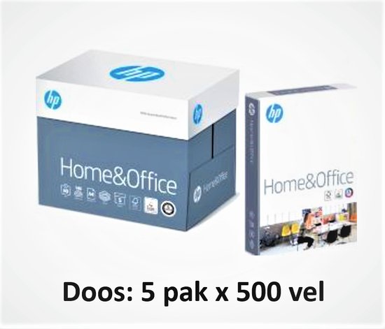 Doos HP Home & Office papier en een doos A4 papier, 5 pak x 500 vel.