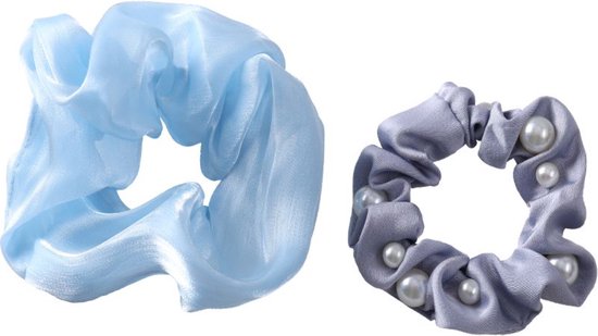 2 Stuks - Zomerkleur parel Scrunchie Set Blauw - Haarklem - Dottilove - Sierklem - Haar accessoire - Sier accessoire