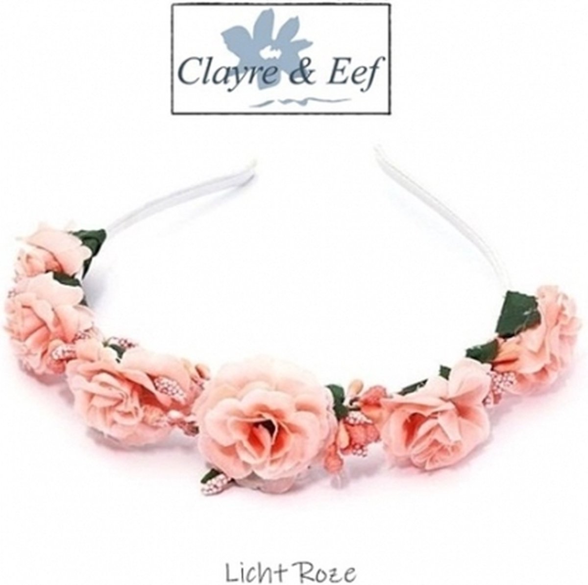 H.A.M.A. Clayre & Eef Rozen bloem corsage op haarband diadeem Rose (licht vintage roze) met groen volwassenen jeugd vrouwen meisjes casual feest bruiloft
