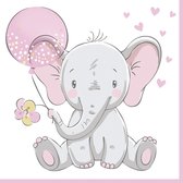 1 Pakje papieren lunch servetten - Baby Elephant with Pink Balloon - Geboorte - Baby meisje - Kraamfeest - Geboortefeest - 20 servetten