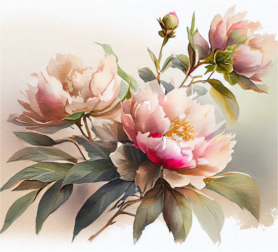Inductieplaat Beschermer - Aquarel Tekening van Roze Bloemenboeket - 57x52 cm - 2 mm Dik - Inductie Beschermer - Bescherming Inductiekookplaat - Kookplaat Beschermer van Zwart Vinyl