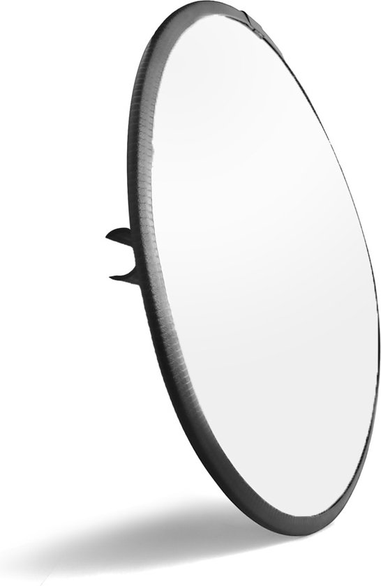Rond zwart frame met een spiegel aan de binnenkant.
