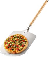 Pizzaschep van 430 roestvrij staal, pizza- en taartschep met houten handvat, pizzaschep voor pizza, tarte flambée, broodjes en brood, afneembare handgreep (bruin/zilver, vierkant)