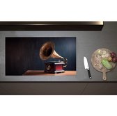 Inductieplaat Beschermer - Antieke Grammofoon op Kast - 90x50 cm - 2 mm Dik - Inductie Beschermer - Bescherming Inductiekookplaat - Kookplaat Beschermer van Zwart Vinyl