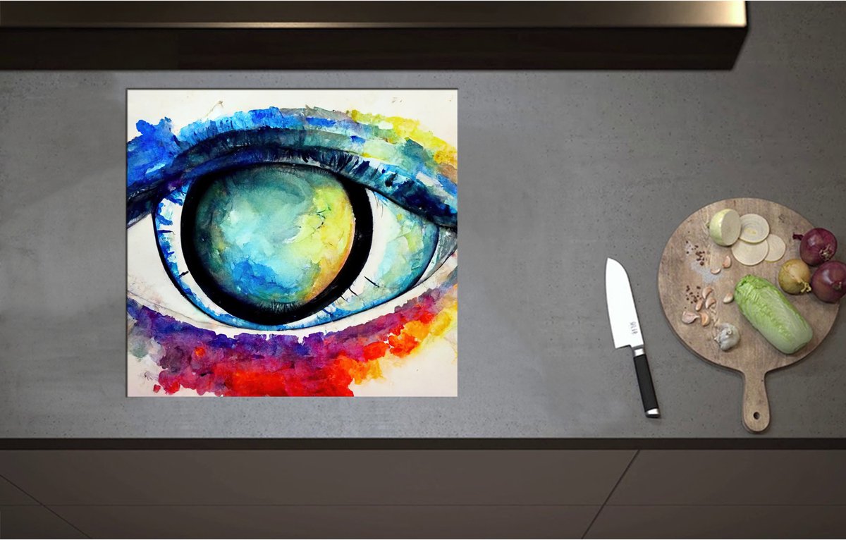Inductieplaat Beschermer - Abstract Schilderij van Kleurrijk Oog - 59x55 cm - 2 mm Dik - Inductie Beschermer - Bescherming Inductiekookplaat - Kookplaat Beschermer van Wit Vinyl