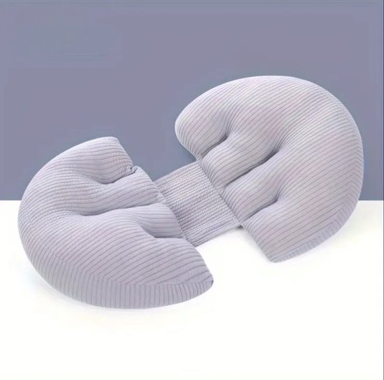Zwangerschapskussen - Afneembare Hoes - Zijslaapkussen volwassenen - Lichaamskussen - body pillow - Extra ondersteuning rug - geribbeld - grijs