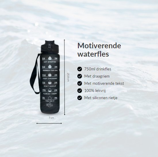 Sportdrinkfles 1 Liter Met Rietje, Tijdsaanduiding En Motiverende Teksten – Lekvrij, BPA-vrij, Voor Gym En Outdoor