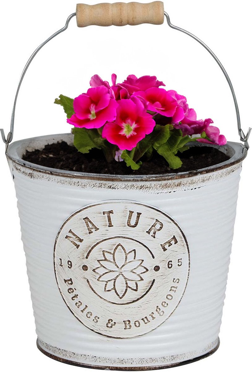 Goedkoopste Sunnydays Emmer/plantenpot/bloempot - zink - ivoorwit - D23 x H22 cm