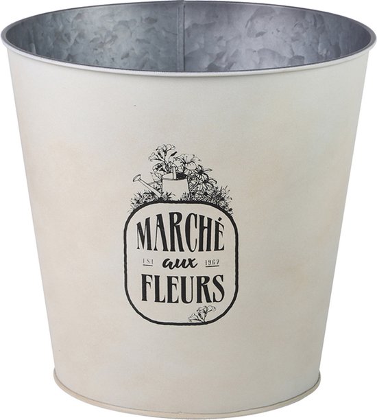 Sunnydays Seau/pot de fleurs/pot de fleurs - zinc - blanc ivoire - D23 x H22 cm