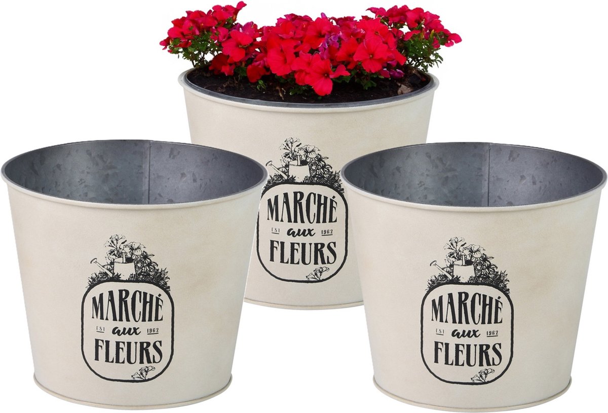 Goedkoopste Sunnydays /plantenpot/bloempot - 3x - zink - ivoorwit - D17 x H14 cm