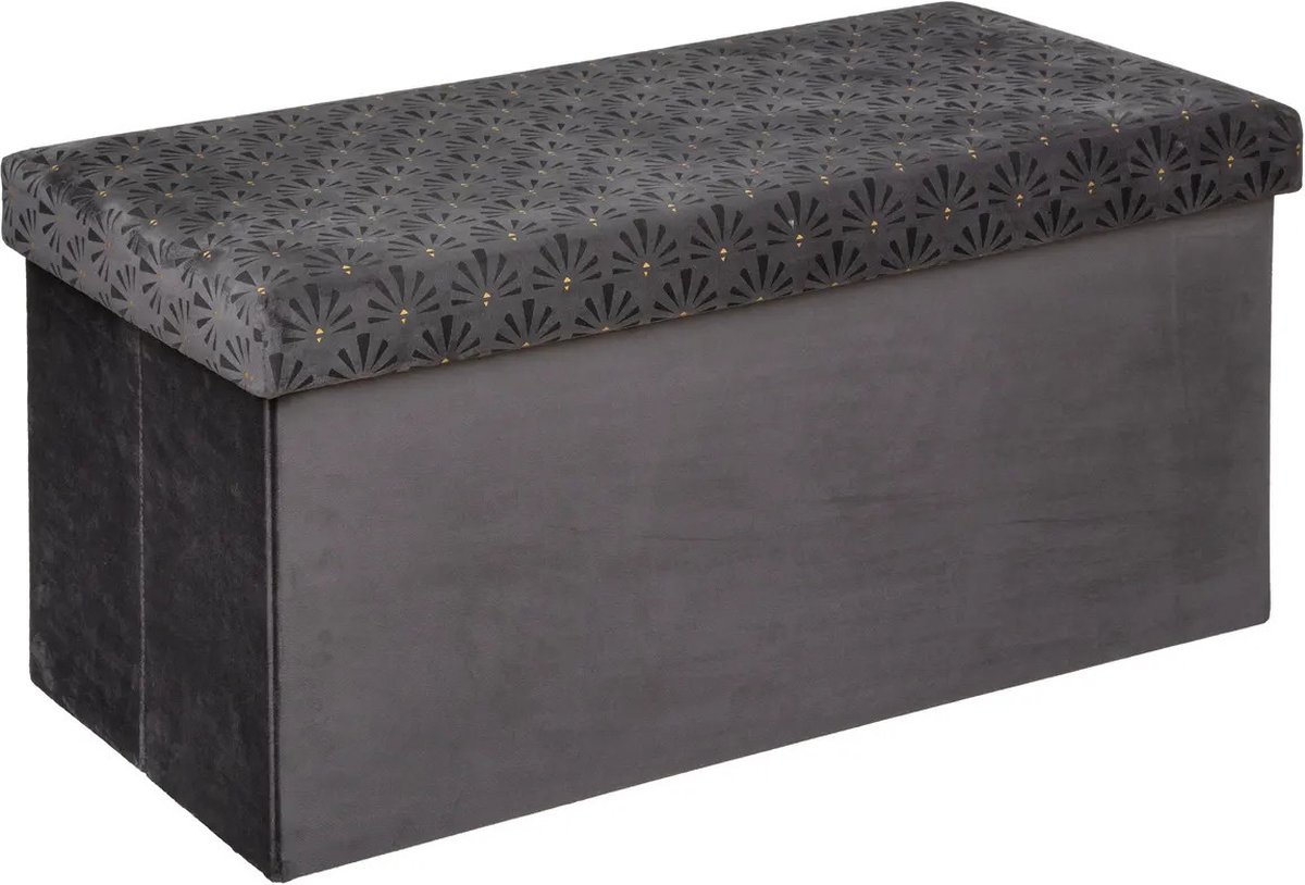 Atmosphera Poef/krukje/hocker Royal - Opvouwbare zit opslag box - fluweel Donkergrijs - 76 x 38 x 38 cm - MDF/polyester - 120 liter inhoud Dark grey