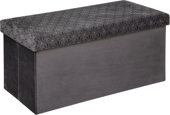 Atmosphera Poef/krukje/hocker Royal - Opvouwbare zit opslag box - fluweel Donkergrijs - 76 x 38 x 38 cm - MDF/polyester - 120 liter inhoud