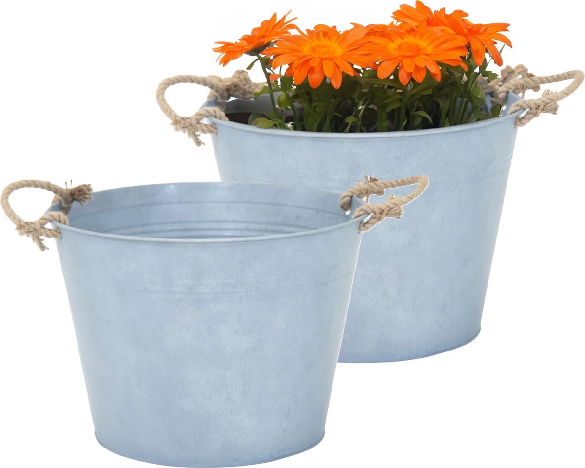 Goedkoopste Mega Collections plantenpot/bloempot Old Rope - 2x - zink - zilver - D40 X H29 cm