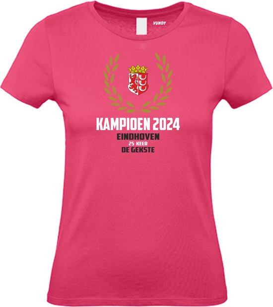 T-shirt Krans Kampioen 2024 | PSV Supporter | Eindhoven de Gekste | Shirt Kampioen | Fuchsia Dames | maat S