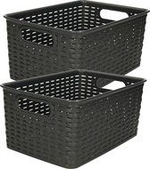 Plasticforte Opbergmand - 2x - Kastmand - rotan kunststof - zwart - 6 Liter - 19 x 29 x 13 cm