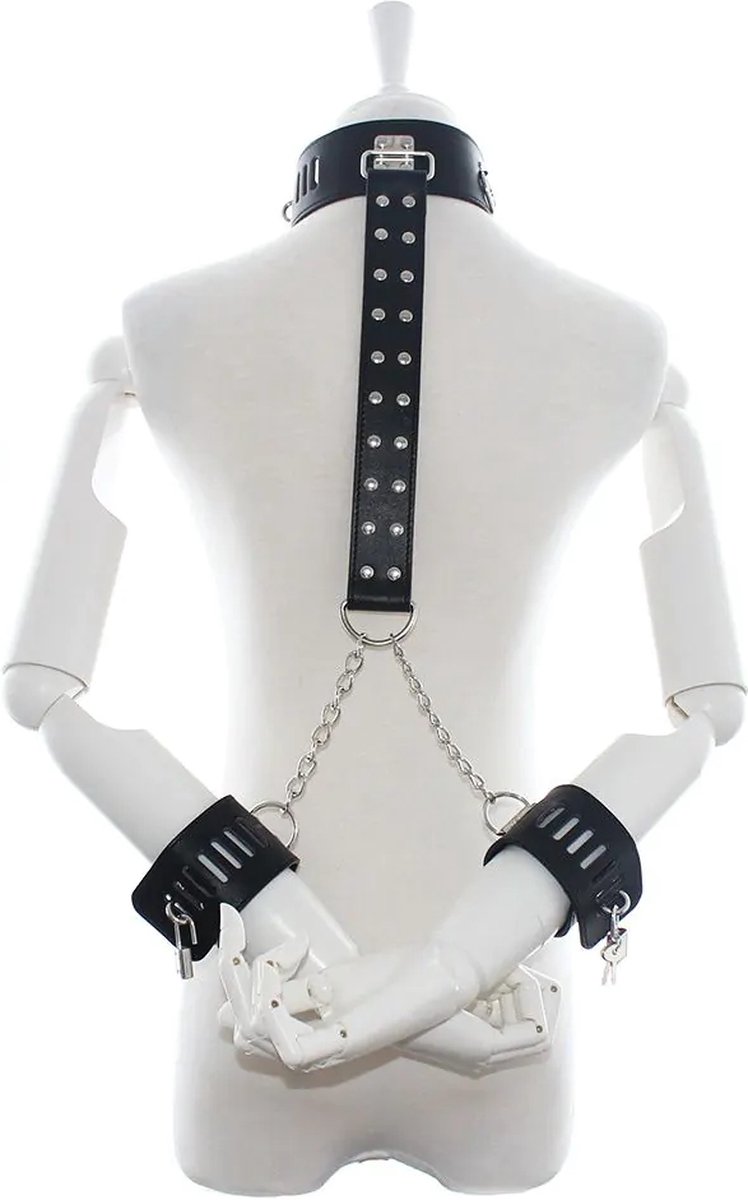 Goedkoopste Fixxx - Verstelbare Collar met Strap en Polsboeien - PU-Leer - Zwart