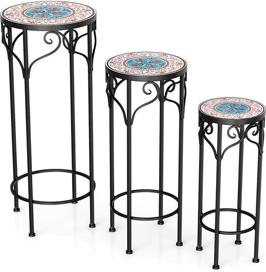 Spetebo Metalen bloemenstandaard in zwart - set van 3 - metalen plantenbak bloembak plantenstandaard kruidenbed verhoogd bed