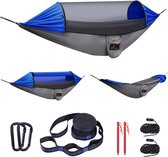 Hangmat Outdoor Camping: hangmat met klamboe hangmat 200 kg draagvermogen (300 x 180 cm) voor buiten, kamperen, wandelen, reizen, donkerblauw + grijs