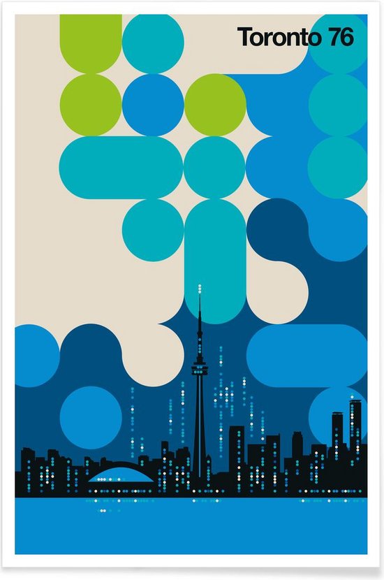 JUNIQE - Poster Vintage Toronto 76 -13x18 /Blauw & Turkoois