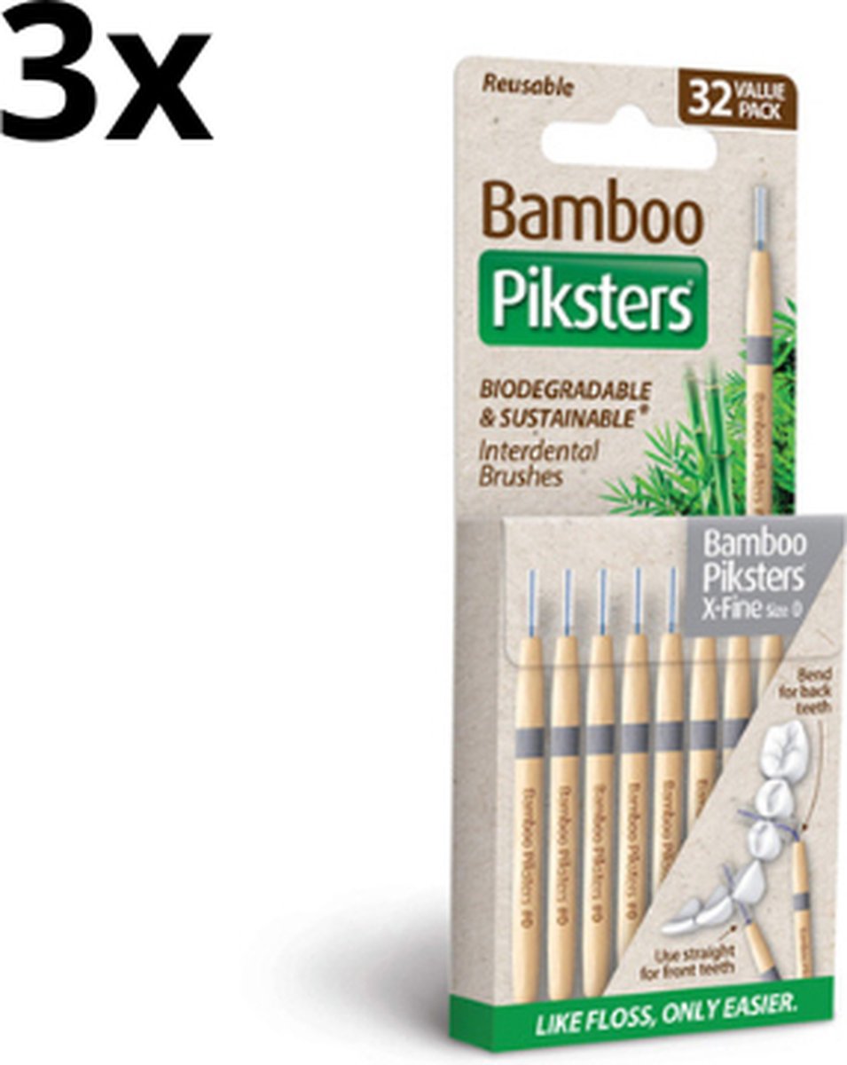 Goedkoopste 3x Piksters Bamboe Rechte Ragers - Maat 0 X - Fijn Donkergrijs - 32 stuks