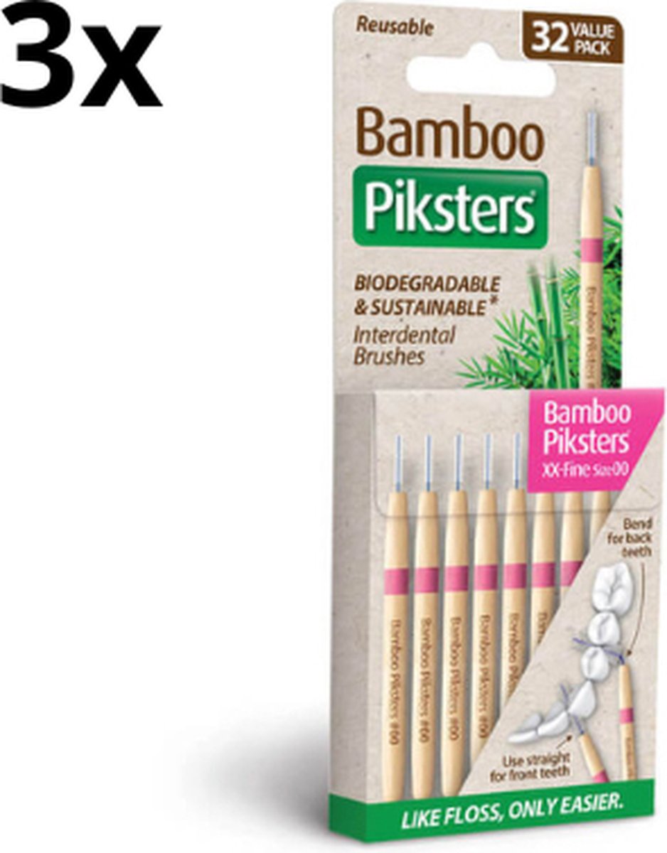 Goedkoopste 3x Piksters Bamboe Rechte Ragers - Maat 00 XX - Fijn Roze - 32 stuks