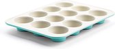 Gezonde antiaanbaklaag van keramische muffinvorm voor 12 kopjes, PFAS-vrij, vaatwasmachinebestendig, ovenbestendig, turquoise