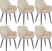 Bol.com Colenis® - Laura Eetkamerstoel - Set Van 6 - Beige - Adoré Velvet - Design - Industrieel - Met armleuning aanbieding
