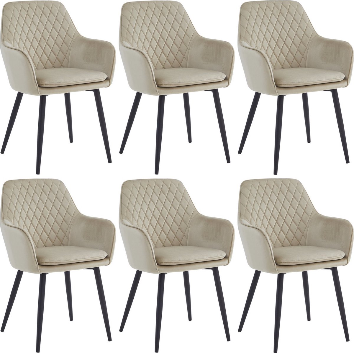 Colenis® - Laura Eetkamerstoel - Set Van 6 - Beige - Velvet - Design - Industrieel - Met armleuning