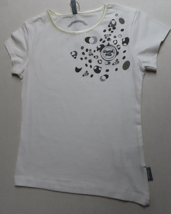 T shirt - Korte mouwen - Meisjes - Wit met taupe 4 / 5 jaar 104/110