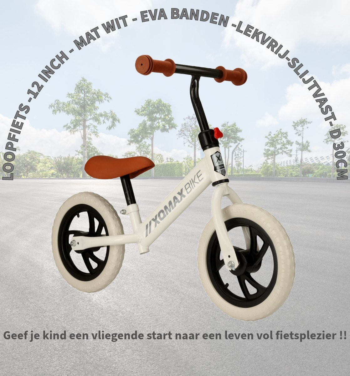 Loopfiets -12 inch - EVA banden -Lekvrij-Slijtvast- Balance Bike- Mat wit- Jongens en Meisjes — afbeelding 3