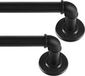 Zwarte uitschuifbare metalen gordijnroede x 2 sets, industriële gordijnrails voor ooggordijnen, industriële gordijnrailset voor ramen 67 cm–122 cm, set van 2