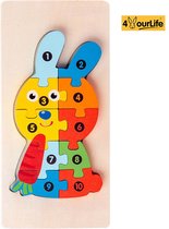 Houten Blokpuzzel - Konijn - Montessori Speelgoed - Vroege educatieve ontwikkeling - 3D puzzel - Peuter - Kinderen - 3 Jaar - Gift - Cadeau