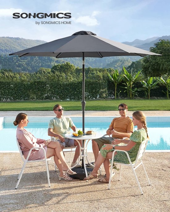 KOMFOTTEU Parasol 200 cm, strandscherm met bekerhouder en draagtas, aan beide zijden 30 graden draaibaar, balkonscherm met zonwering, inklapbaar, tuinparasol voor zwembad, strand, terras, blauw, 200 x