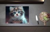 Inductieplaat Beschermer - Aandoenlijke Kitten met Helder Blauwe Magische Ogen - 70x52 cm - 2 mm Dik - Inductie Beschermer - Bescherming Inductiekookplaat - Kookplaat Beschermer van Zwart Vinyl