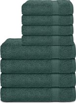 Komfortec Handdoekenset – Set van 8 - 4x Handdoek 50x100 cm en 4x Badhanddoek 70x140 cm - 100% Katoen - Donkergroen