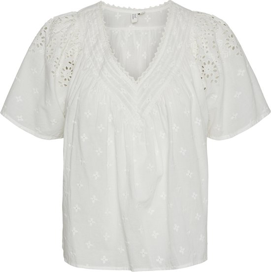 Vero Moda T-shirt Vmkaffa S/s V-neck Top Wvn Btq 10309014 Blanc White Femme Taille - L