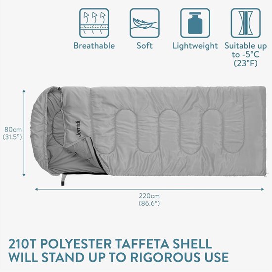 Slaapzak voor buiten, 200 x 85 cm, dekenslaapzak, 3-4 seizoenen, camping, slaapzak voor volwassenen en kinderen, licht, draagbaar, warme slaapzak met armgat