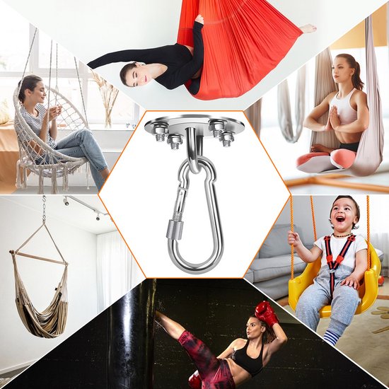 Crochet Plafond Inox 500 Kg - Kit Suspension Hamac, Balançoire, Yoga, Sac Frappe, M8 Robuste