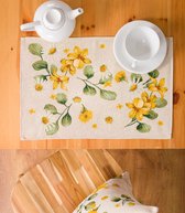 Set de table - Tissu Gobelin - tissu Gobelin luxe - Solis - Fleurs jaunes - Bouton d'or - Marguerites - Chemin de table 35 x 45 cm