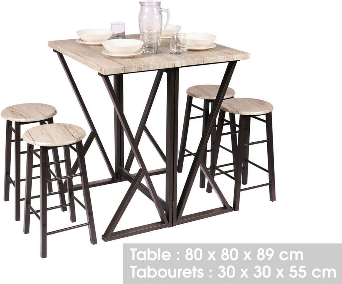 Eettafel en Stoel Set – Bartafel en Stoelset met 1 Tafel en 4 Stoelen
