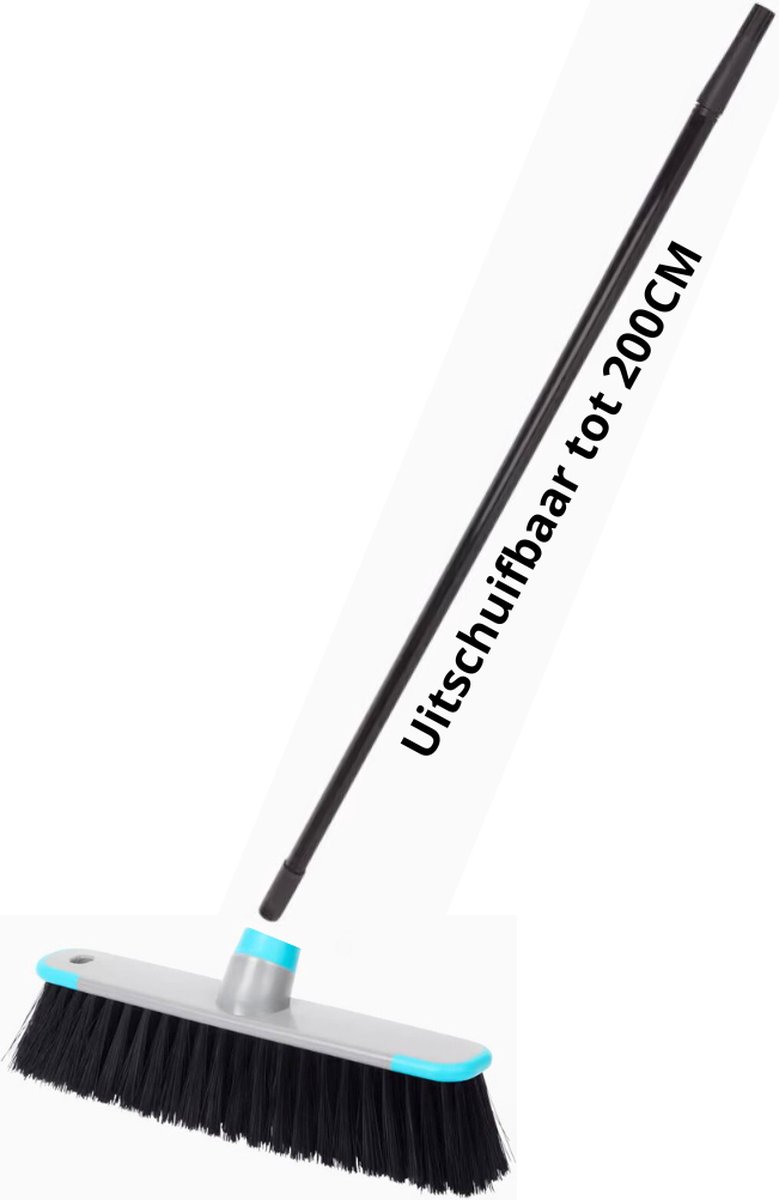 Goedkoopste Kamerbezem – Veegborstel met steel voor binnen – Veegborstel – Kamerveger - zachte bezem met steel voor binnen & buiten - Uitschuifbare Telescoopsteel tot 200cm