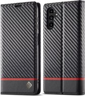 Luxe BookCover Hoes Etui geschikt voor Samsung Galaxy A55 - 5G Zwart-Rood-Carbon *V2