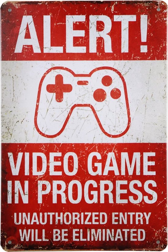 Panneaux métalliques Man cave - Alerte jeu vidéo - Panneau mural - Panneaux métalliques - Décoration Man cave - Panneau Publicité - Panneau texte - Man cave - Panneau mural Gamer - Panneau Métal - 20 x 30cm - Cave & Garden