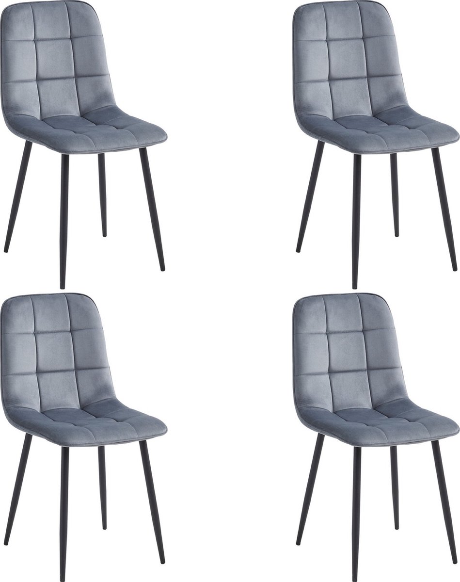 Colenis® - Ela Eetkamerstoel - Set Van 4- Grijs - Fluweel - Velvet - Industrieel