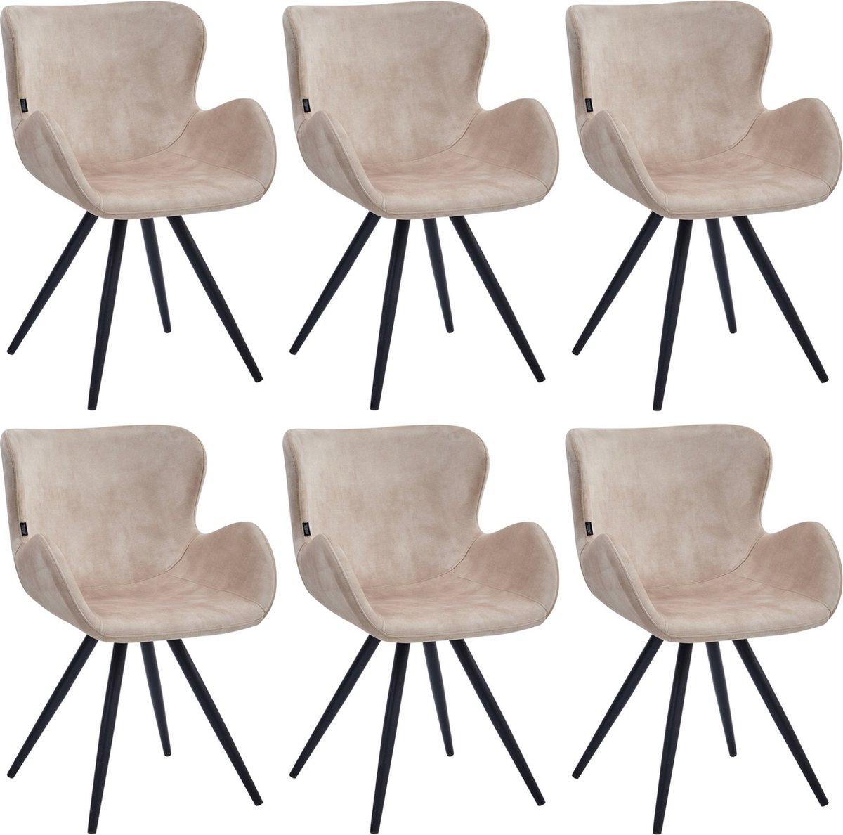 Colenis Anabella Eetkamerstoel - Set Van 6 - Beige - Adoré Velvet - Industrieel - Met armleuning