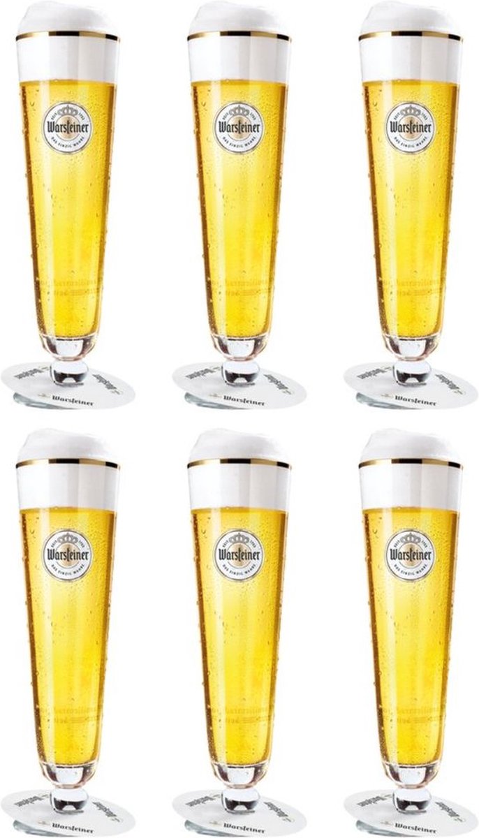 Warsteiner Bierglazen op Voet - Set van 6 - Bierglas voor koude dranken - Elegante glazen met voet - Vaatwasserbestendig - Glas - Hoogte 205 mm - Glaswerk - Bierglazen
